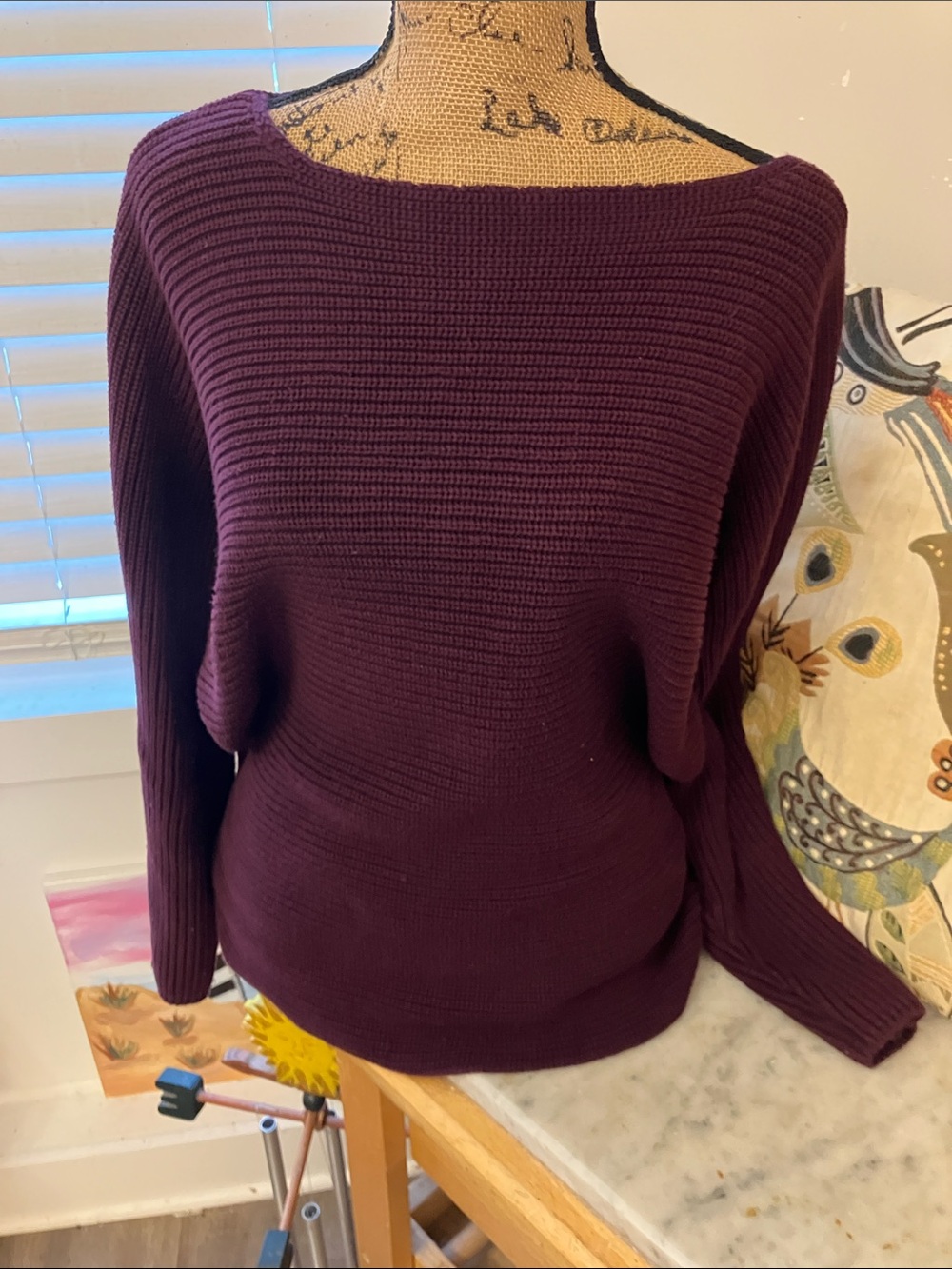 Ralph Lauren Black Label Ribbed Boatneck Sweater in Deep Plum